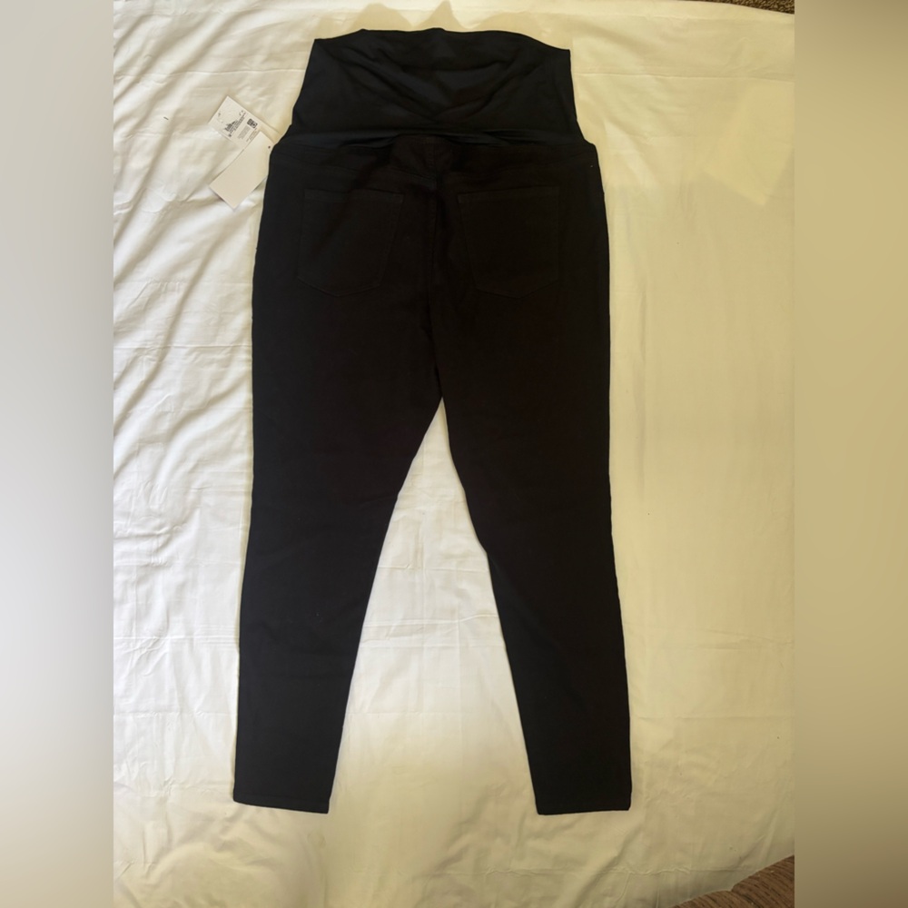 Isabel Maternity Womens Cross Back Panel Skinny Jeans in Black Denim Sz 12/14 - Picture 3 of 8